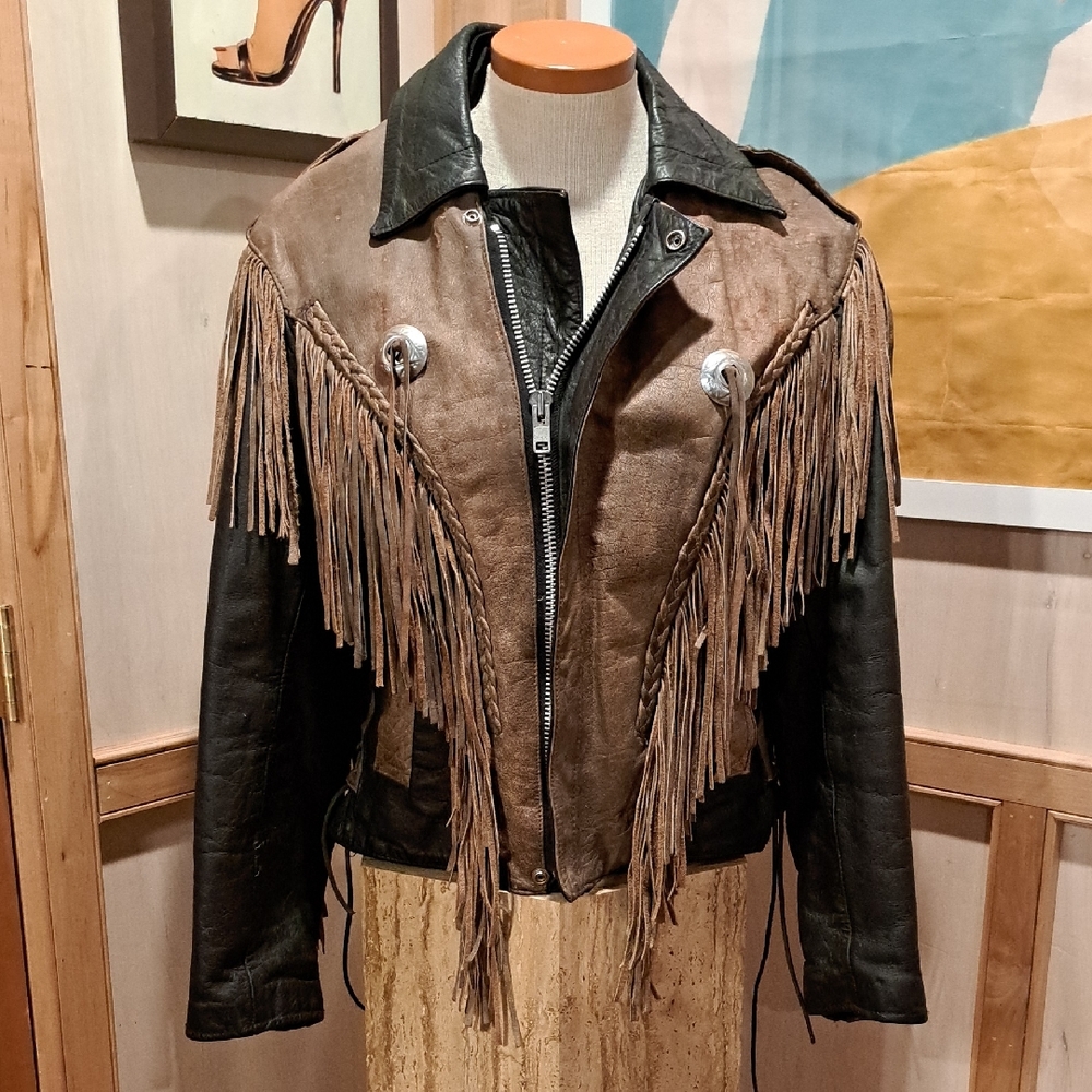 Unik Two-Tone Brown and Black Fringe Leather Jacket